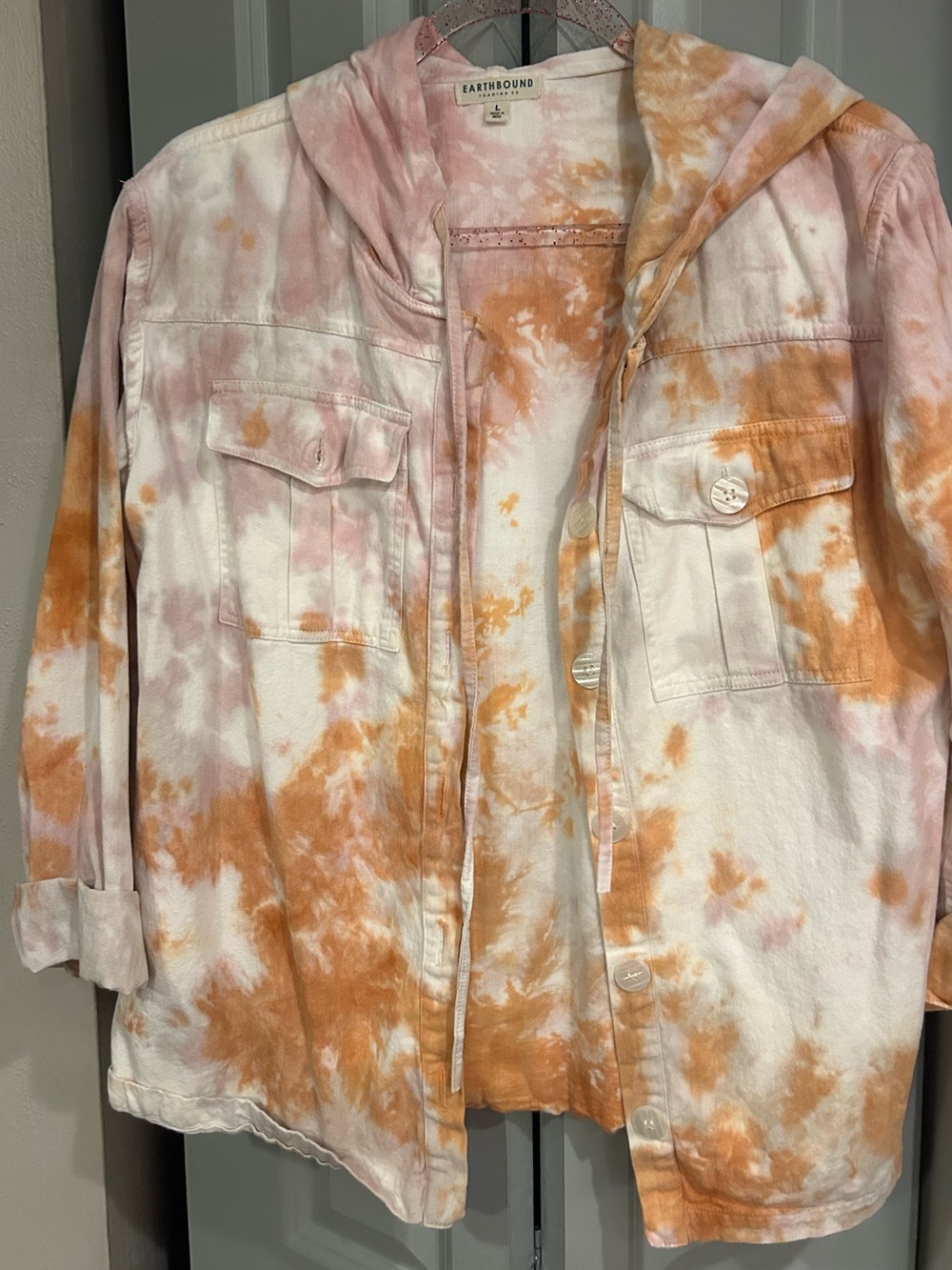 EARTHBOUND Pink & Orange Tie-Dye Hooded Jean Jacket